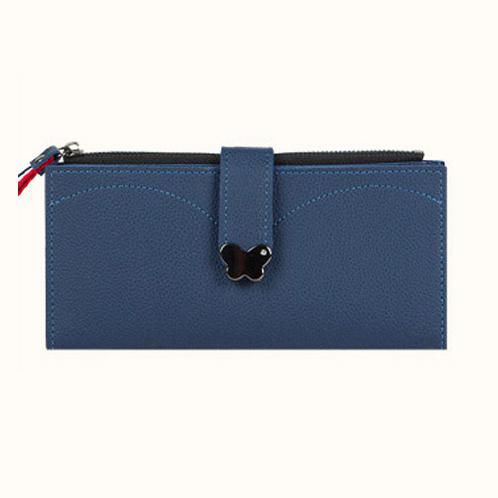 Butterfly decorated Korea lady women long slim wallet(Blue)