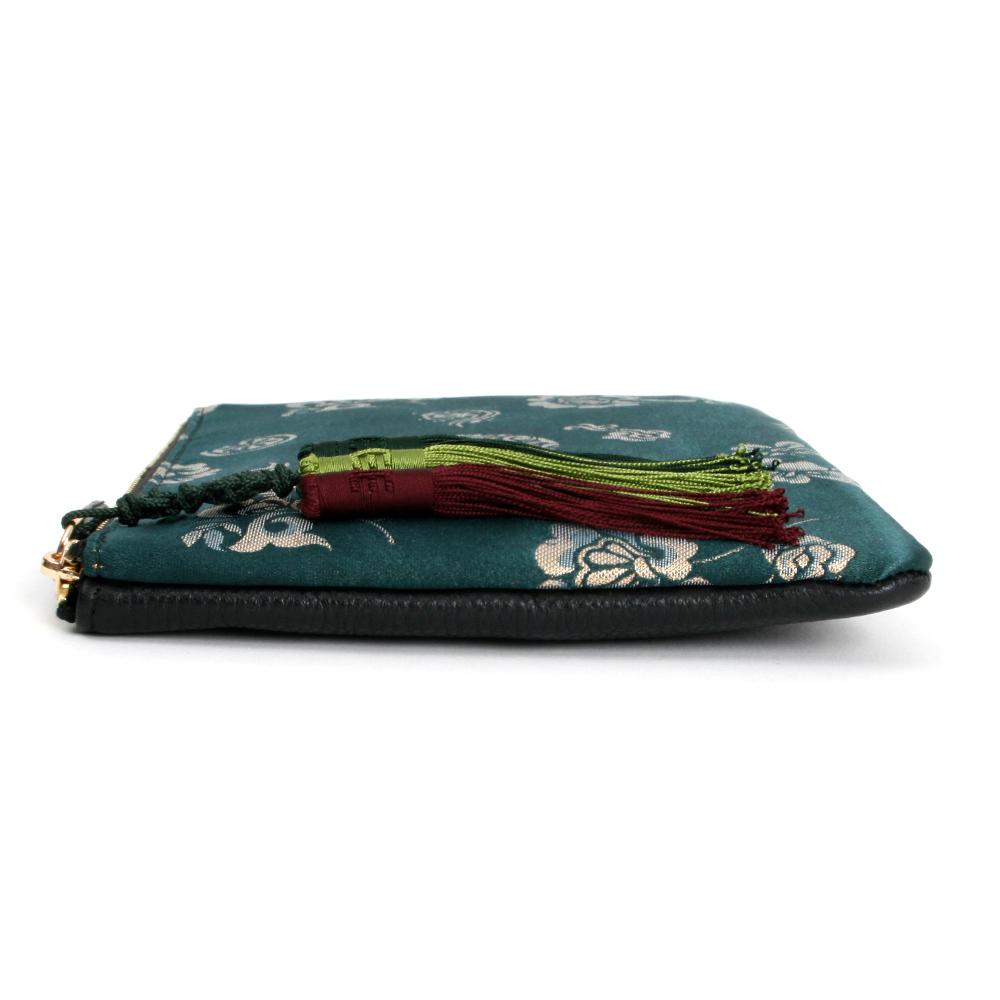 Kesylang womens clutch bag of traditional pattern and norigae combination green with silk fabric