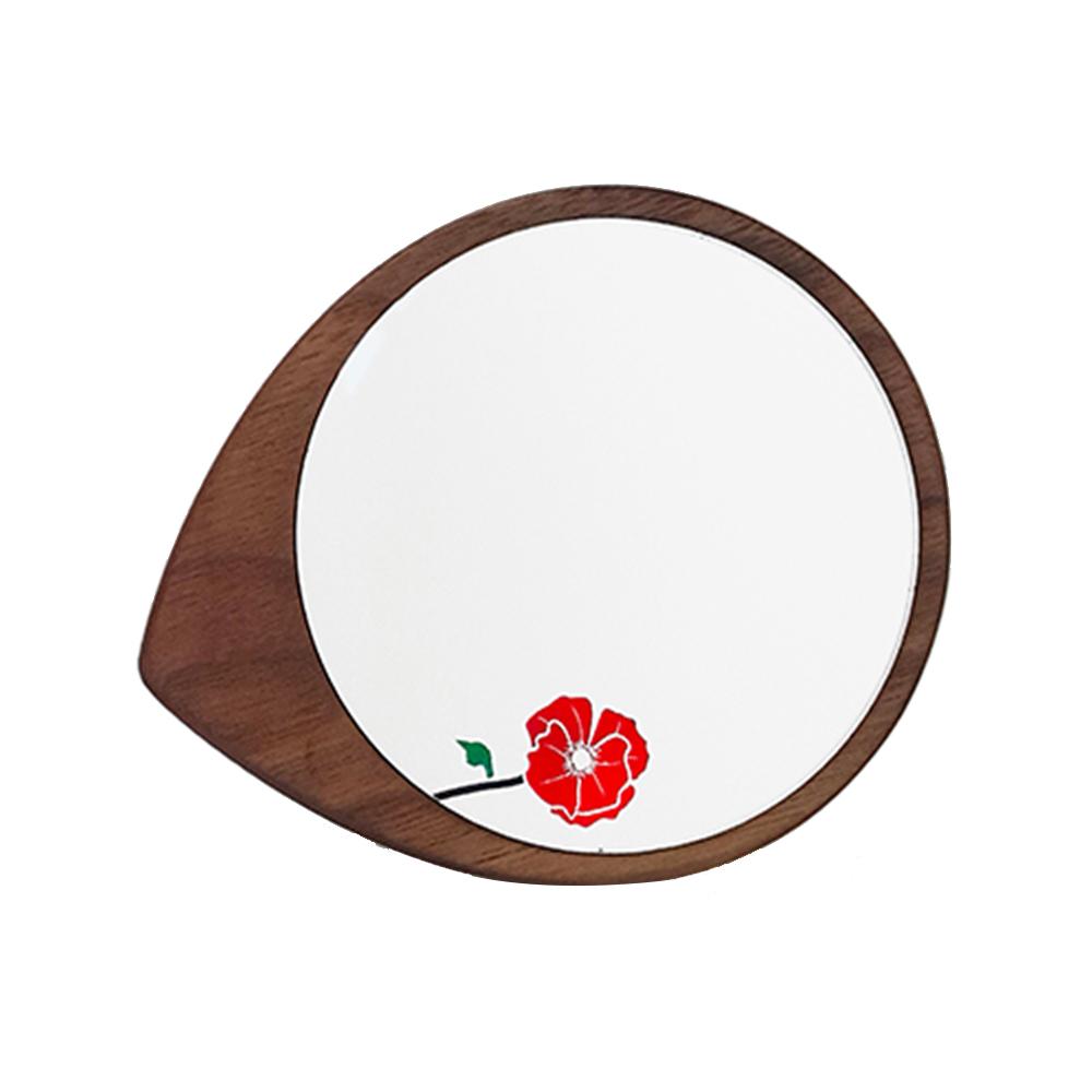 Peony blossom wooden hand mirror