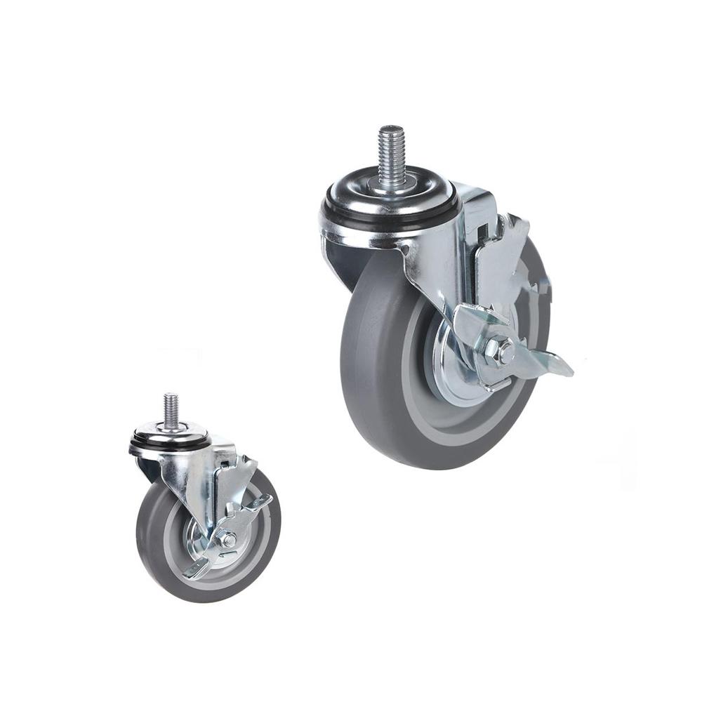 4inch Heavy Duty Caster, All Swivel 1/2-13UNC1 Stem Caster with Side Locking and Rubber Plastic