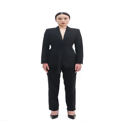 SUITHEEL LOOSE FIT BELTED SINGLE SUIT - BLACK