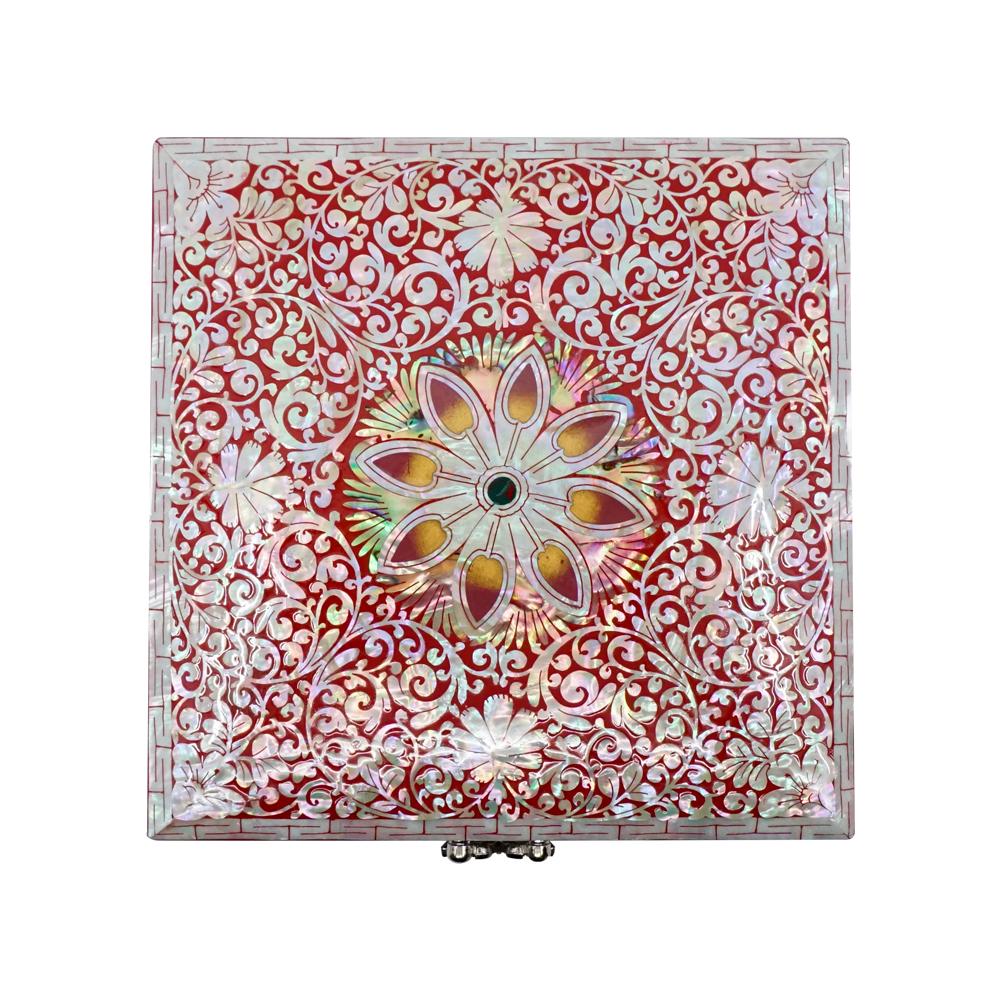 Nacre Inlay Mother of Pearl Storage Chest Wooden Box Crane with Pin Tree Design Jewelry Mirror Box