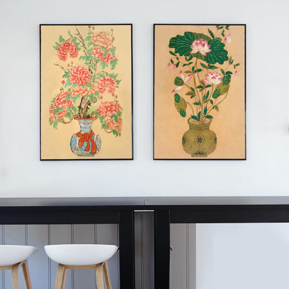 Korean Folk Art Frameless Art Print, minhwa drawing Korean art poster for home  deco_'Yeonhwado'