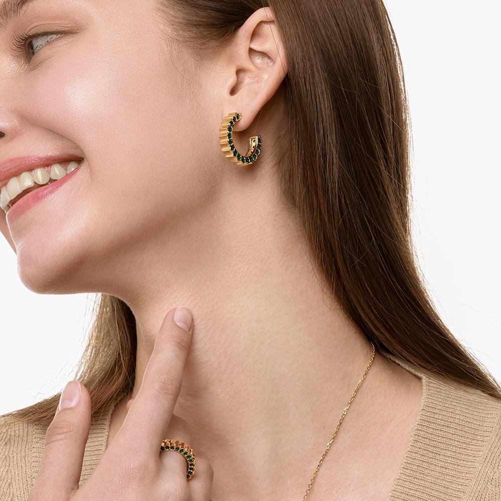 Solar Circle Emerald Earrings ( S925 )