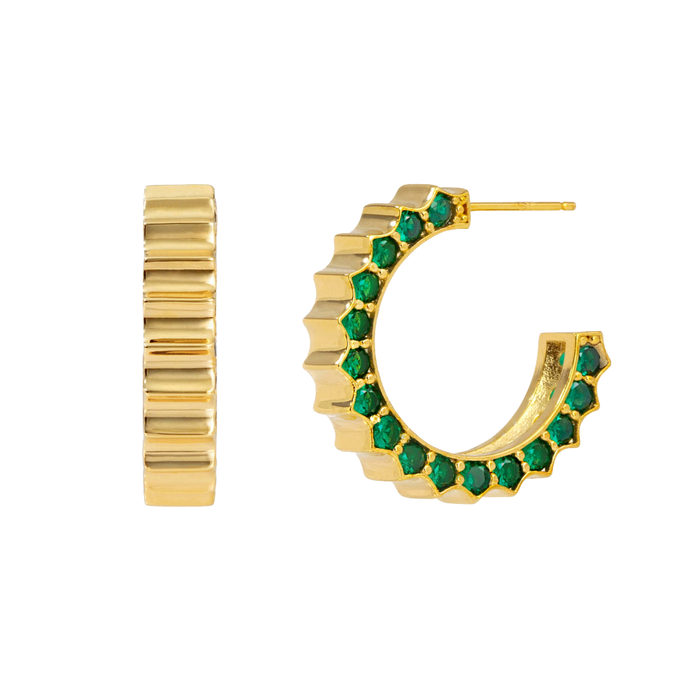 Solar Circle Emerald Earrings ( S925 )