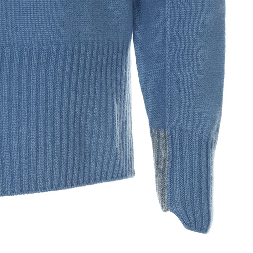 Premium pure cashmere100 colorblock turtleneck - Misty blue