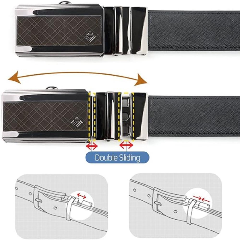 LineFit Men's Leather Belt_Casual Dress Classic Jean Adjustable Automatic Stretch Buckle N02 (Sizes