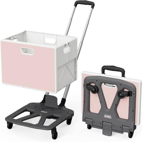 QFold Foldable Cart, Rolling Crate | Set of Folding Hand Truck and Collapsible Bin, Tiltable Handle